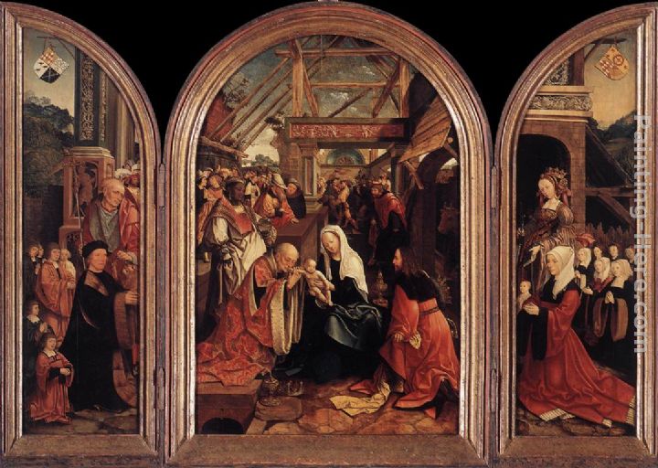 Triptych of the Adoration of the Magi painting - Jacob Cornelisz Van Oostsanen Triptych of the Adoration of the Magi art painting